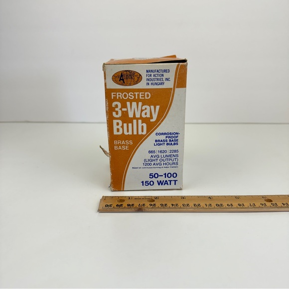 Vtg Untested Action Brand 1974 Frosted 3 Way Bulb Brass Base w Box Prop Movie TV - Picture 3 of 15